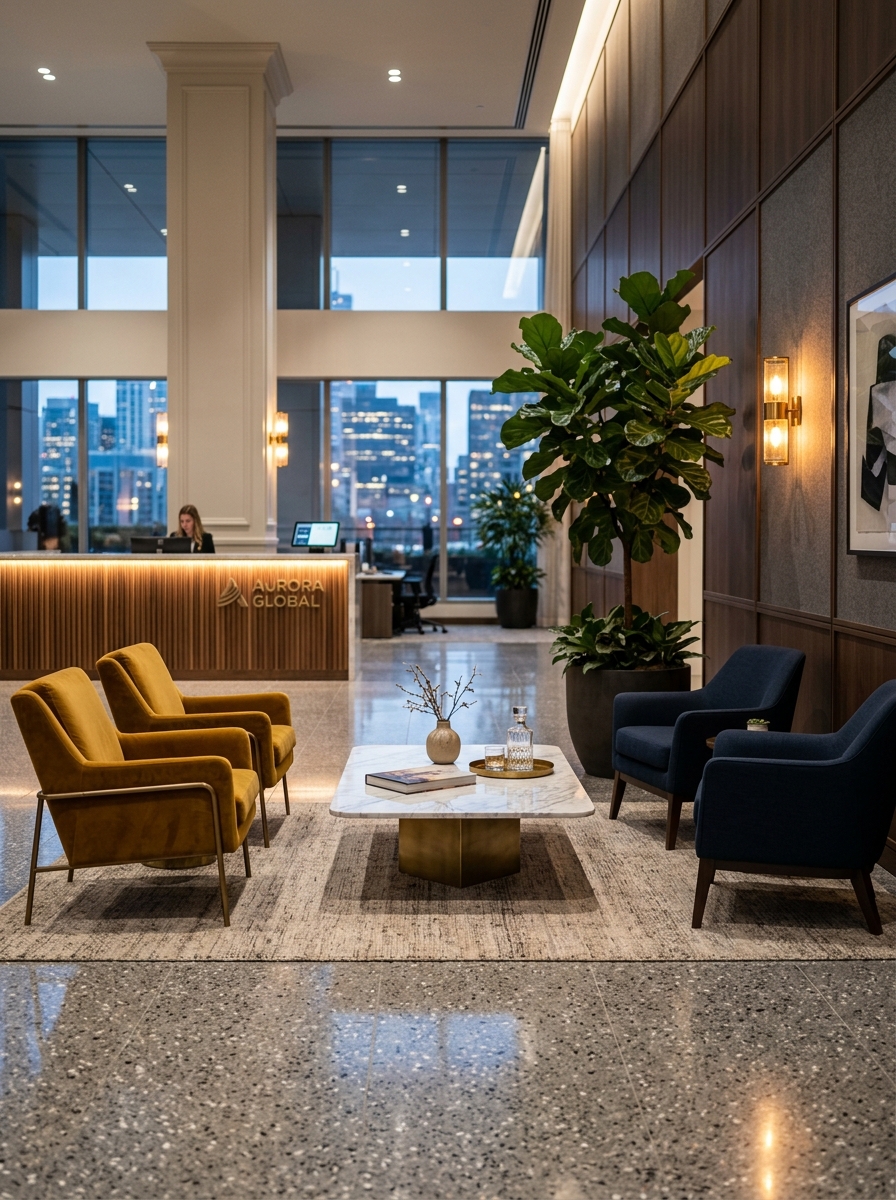 Reception lounge with accent seating