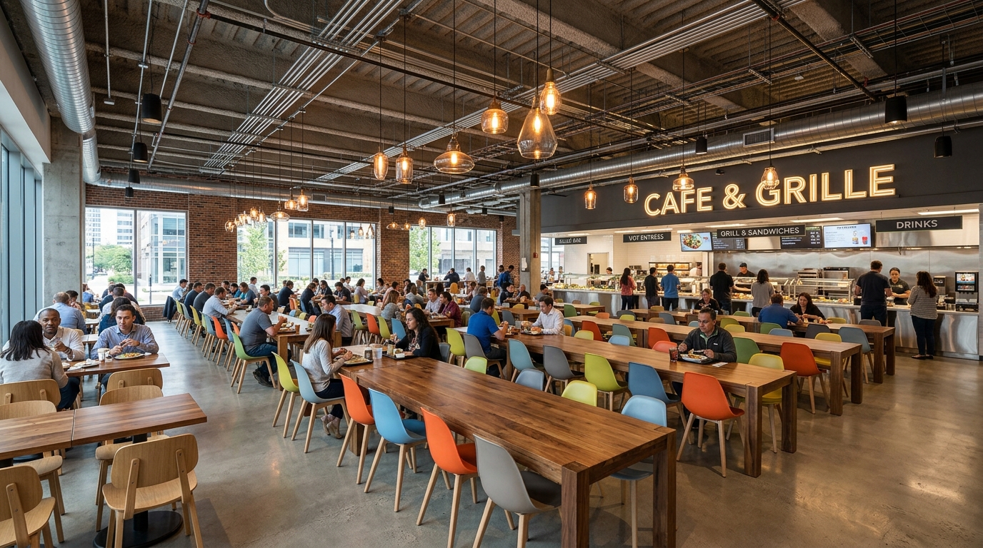 Corporate cafeteria with designer chairs